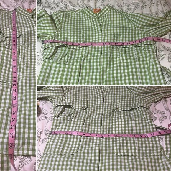 Tory Burch Lime Green Button Down Belted Gingham Cotton Shirt Tie Sleeve 6 - Picture 10 of 10